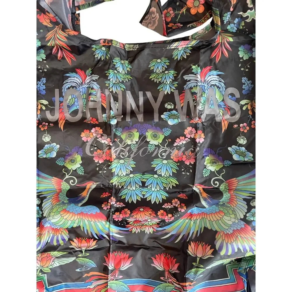 Johnny Was Packable Reuseable Shopping Tote Black Floral Women's Double Handles - Picture 5 of 8